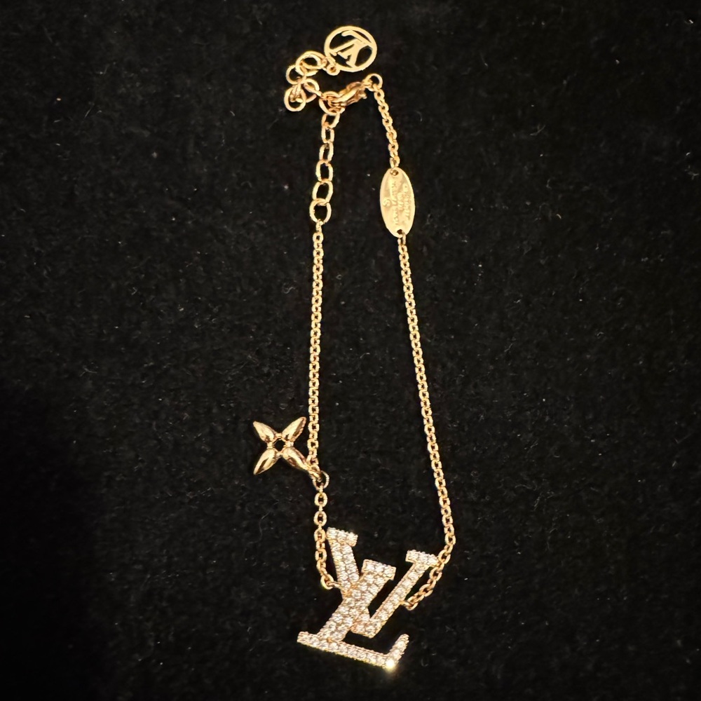 Louis Vuitton AU750 Gold Studded Bracelet with Crystal Accents